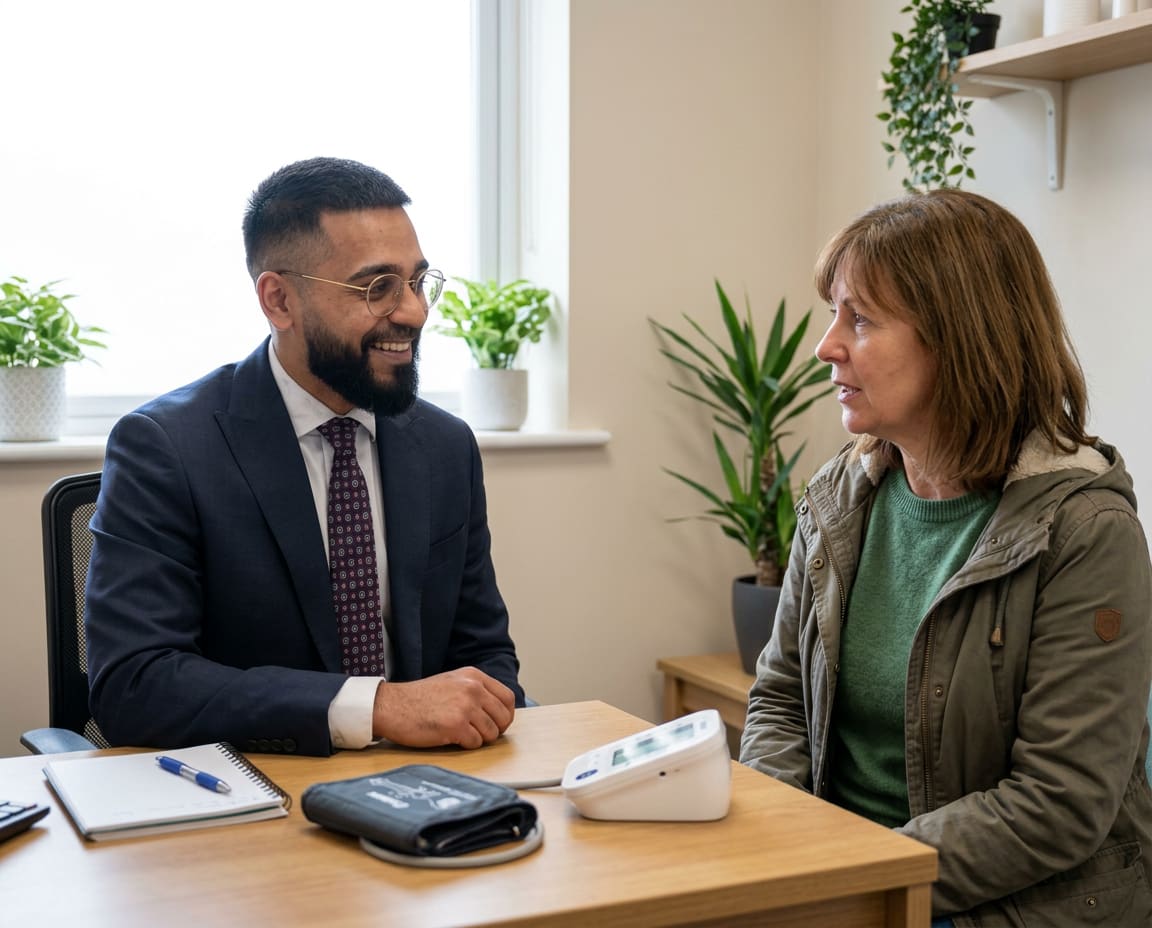 Idris, your registered pharmacist, in a consultation with a patient at Norton Fitzwarren Pharmacy near Taunton